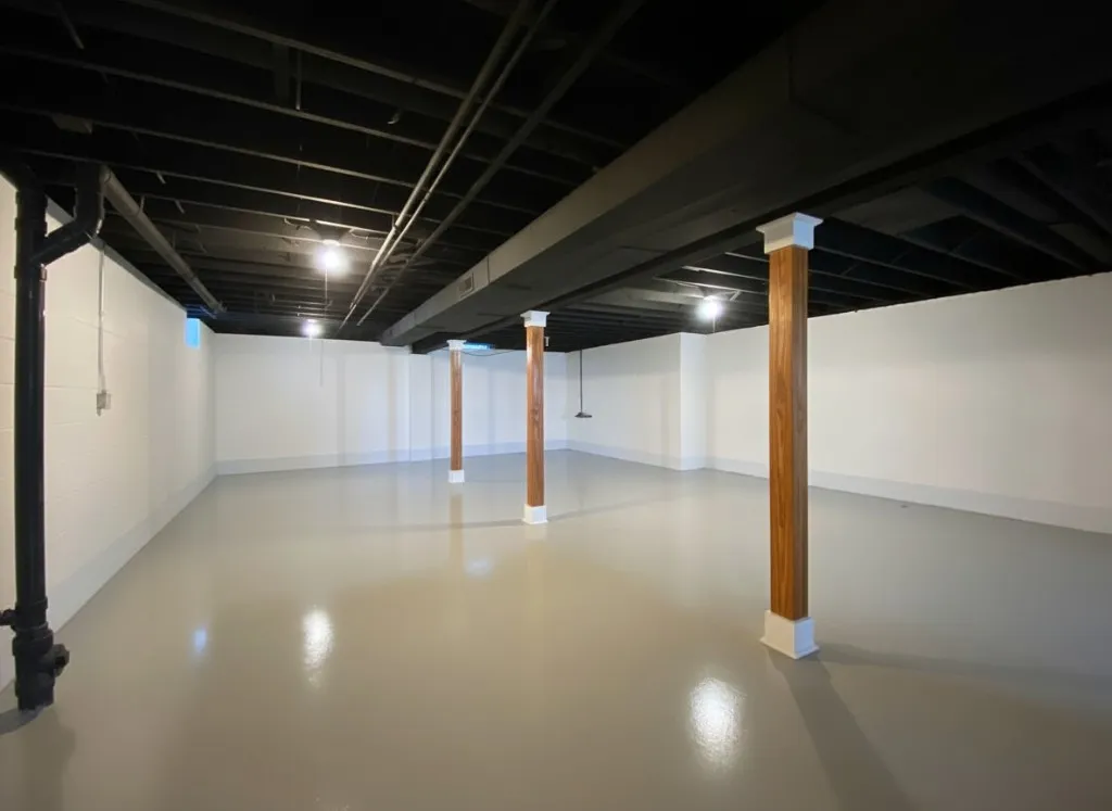 Finished basement epoxy floor in Central NJ, ready for a free estimate