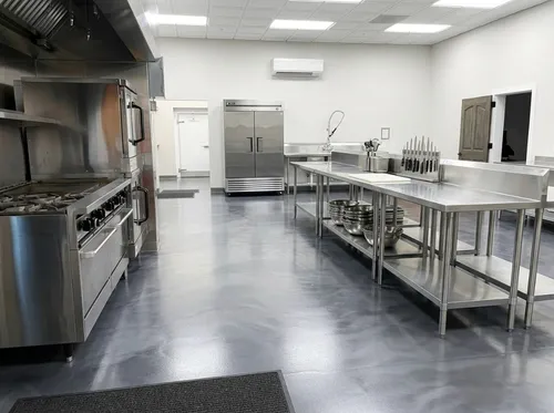Slip-resistant epoxy floor in a Central NJ commercial kitchen