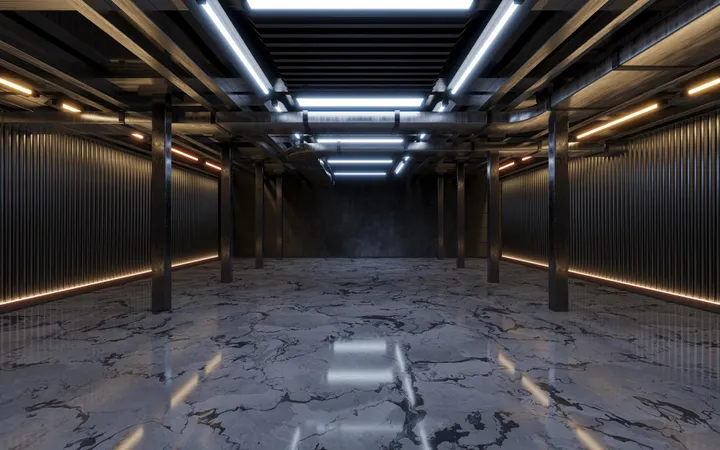 Metallic epoxy floor with high-gloss flowing patterns and metallic pigments