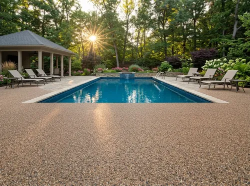 Slip-resistant epoxy coating on an outdoor patio and pool deck in Central NJ