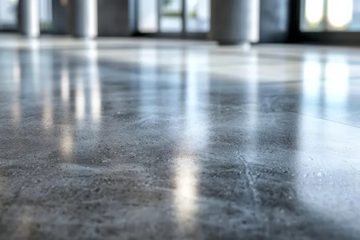 Polished concrete floor with diamond-ground high-gloss finish