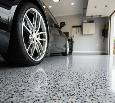Garage floor with flake epoxy coating installed by JC Epoxy Flooring in Central NJ