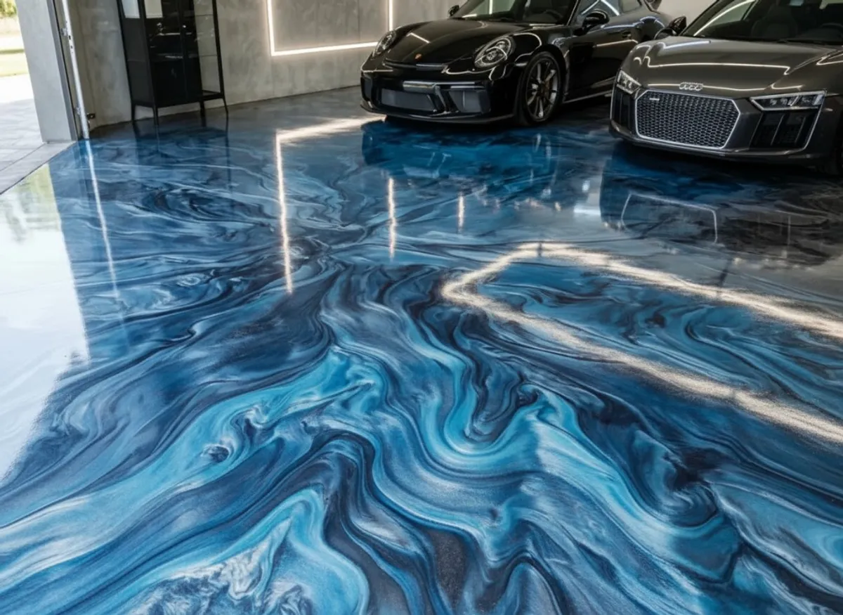 Piso epóxico residencial con sistema flake en una casa de Bridgewater y Condado de Somerset